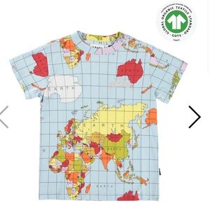 EUC Molo Multicolor World Map Short Sleeve Tee SZ 140 organic cotton